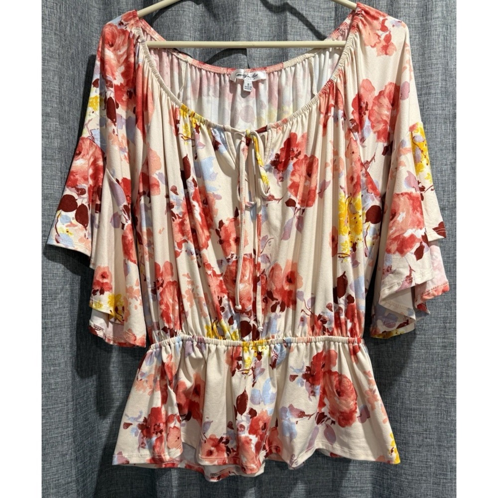 Magnolia Boutique‎ Women's Small Pink Flirty & Flowy Floral Top Tie Romance SOFT